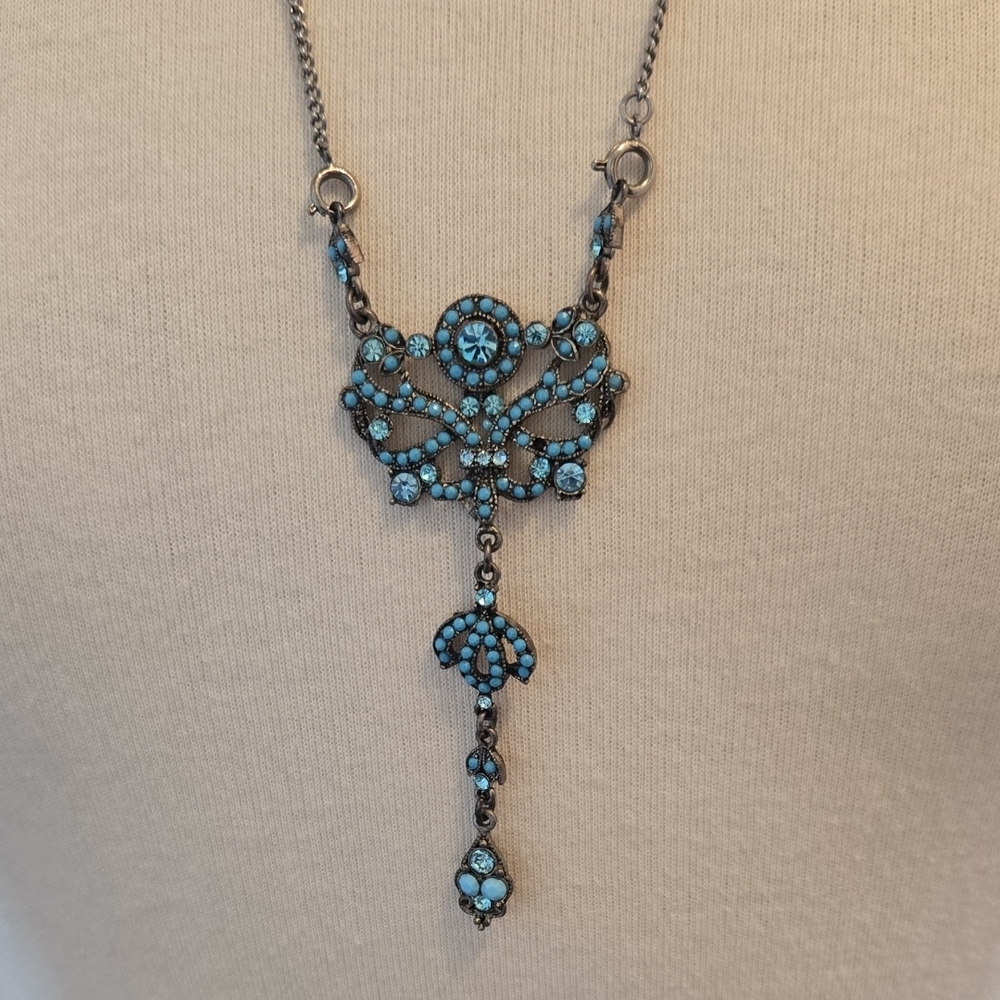 Vintage Blue Pendant Necklace | Downton Abbey Style Costume Jewelry | Edwardian